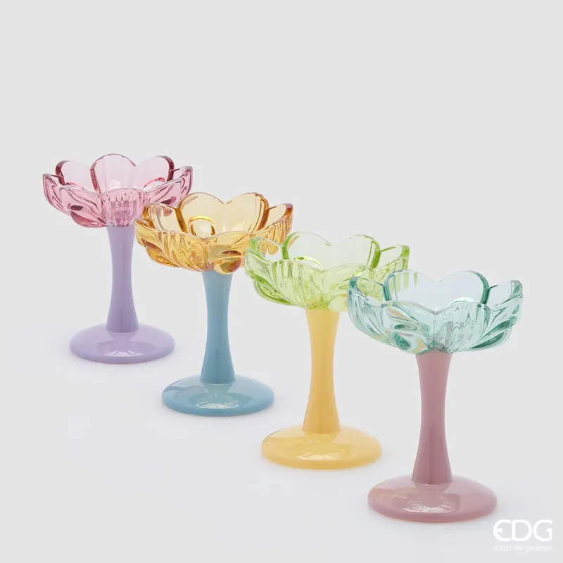 EDG Enzo De Gasperi Set 4 Portacandele Fiore in Vetro Consegna Rapida