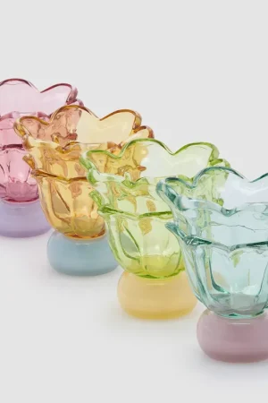 EDG Enzo De Gasperi Set 4 Vasetti Portacandela Fiore con Piede Subito Disponibile