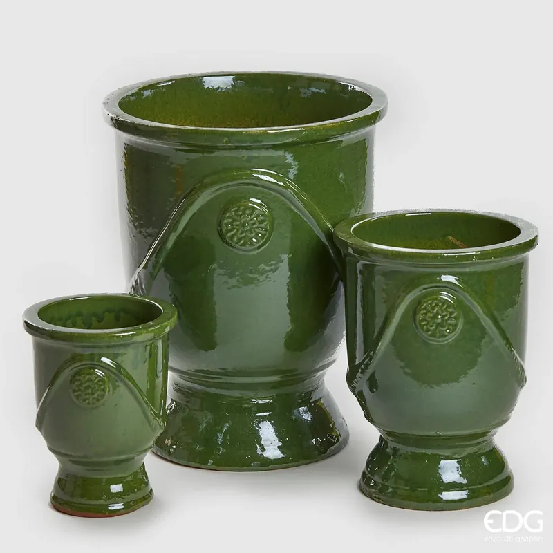 Consegna Rapida EDG Enzo De Gasperi Set 3 Vasi Glaze Coppa Onde H58 D47 cm Verde