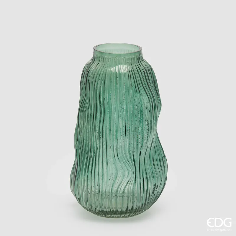 EDG Enzo De Gasperi Vaso Millerighe Sinuoso H32 cm in Vetro Verde Bestseller