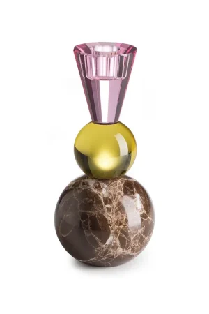IVV Mar Ball Candeliere in Vetro Bicolore con Base in Marmo H17 cm Blu Celeste Occasione
