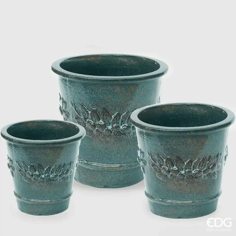 Economico EDG Enzo De Gasperi Set 3 Vasi Glaze Atlas Limoni Svasato H47 H36 H29 cm Azzurro