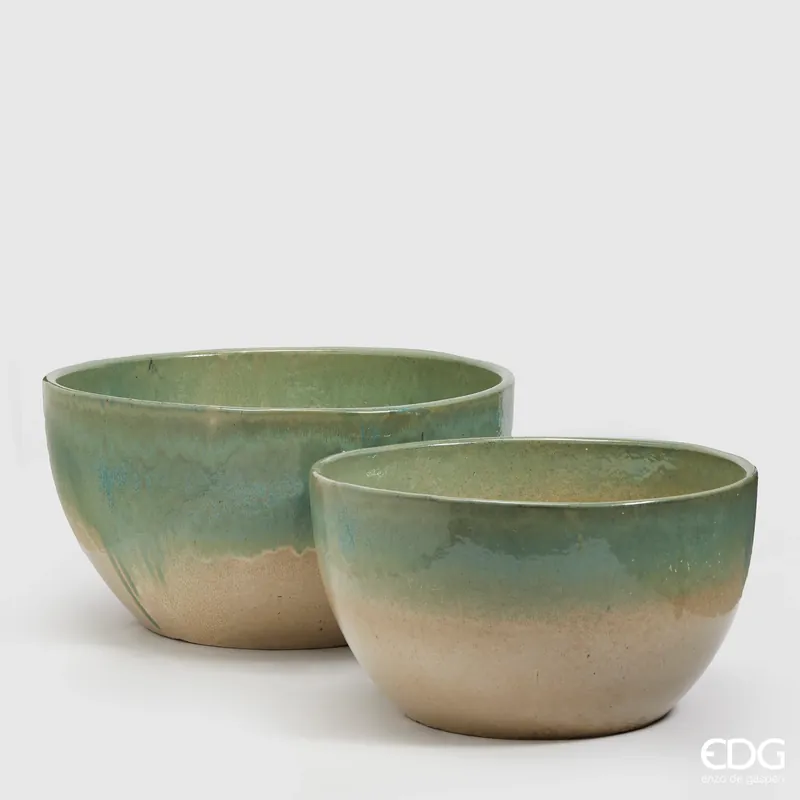 Nuovo Arrivo EDG Enzo De Gasperi Set 2 Vasi Glaze Rotondi H30 H24 cm Verde
