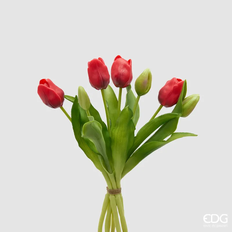 Popolare EDG Enzo De Gasperi Bouquet di Tulipani Real Touch x7 H30 cm Rosso