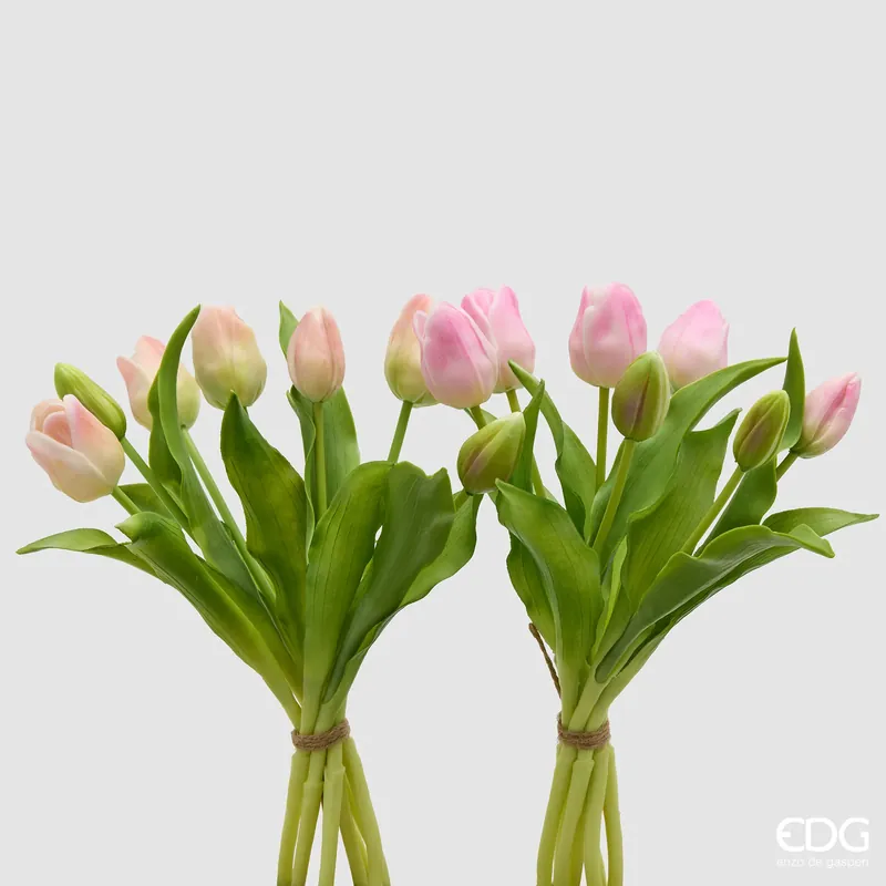 EDG Enzo De Gasperi Set 2 Bouquet di Tulipani Real Touch x7 H30 cm Rosa Chiaro Subito Disponibile