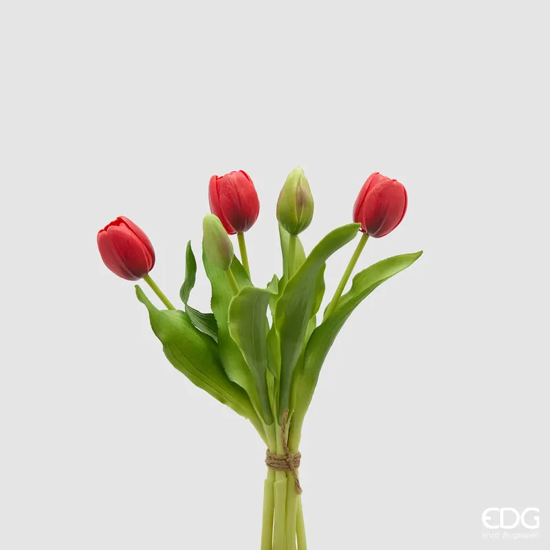 EDG Enzo De Gasperi Bouquet di Tulipani Real Touch x5 H 30 cm Rosso Consegna Rapida