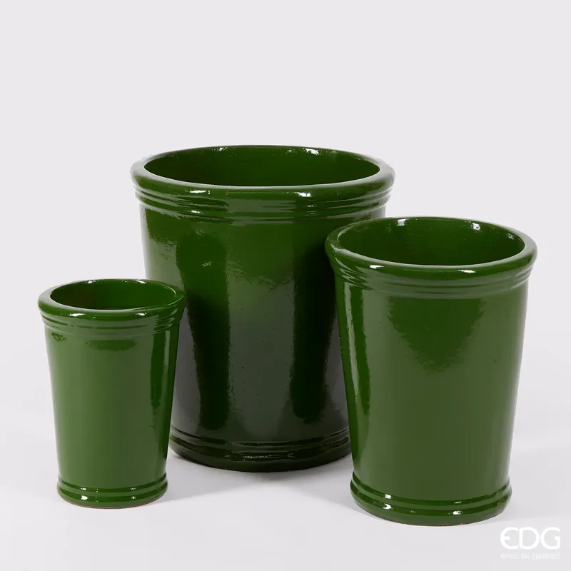 EDG Enzo De Gasperi Set 3 Vasi Glaze Svasati in Ceramica Verde Affare