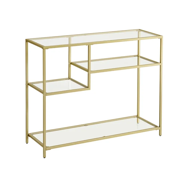 Tavolo Console da Corridoio con Piano e Ripiani in Vetro Dorato Promozione