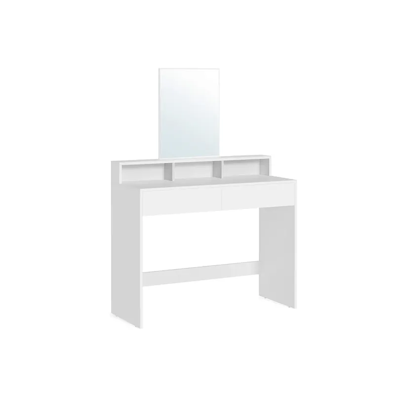 Economico Tavolo da Toeletta con Specchio 2 Cassetti e 3 Scomparti Bianco
