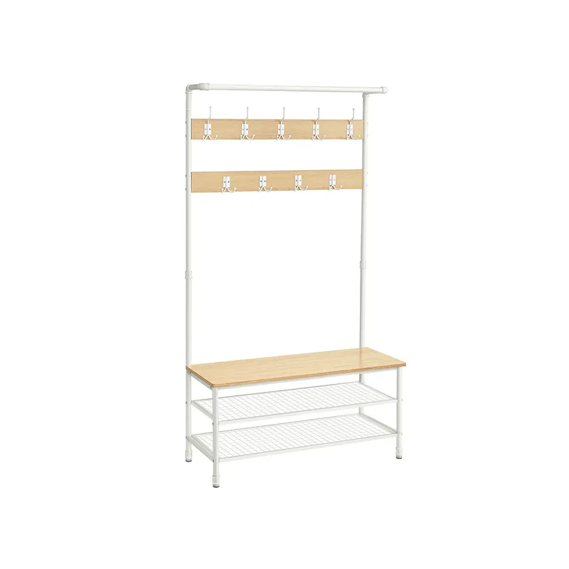 Appendiabiti, Grande Mobile da Ingresso con Panca, 9 Ganci, Scarpiera, Barra Attaccapanni, 41,5 x 100 x 182 cm Scelto Dai Clienti