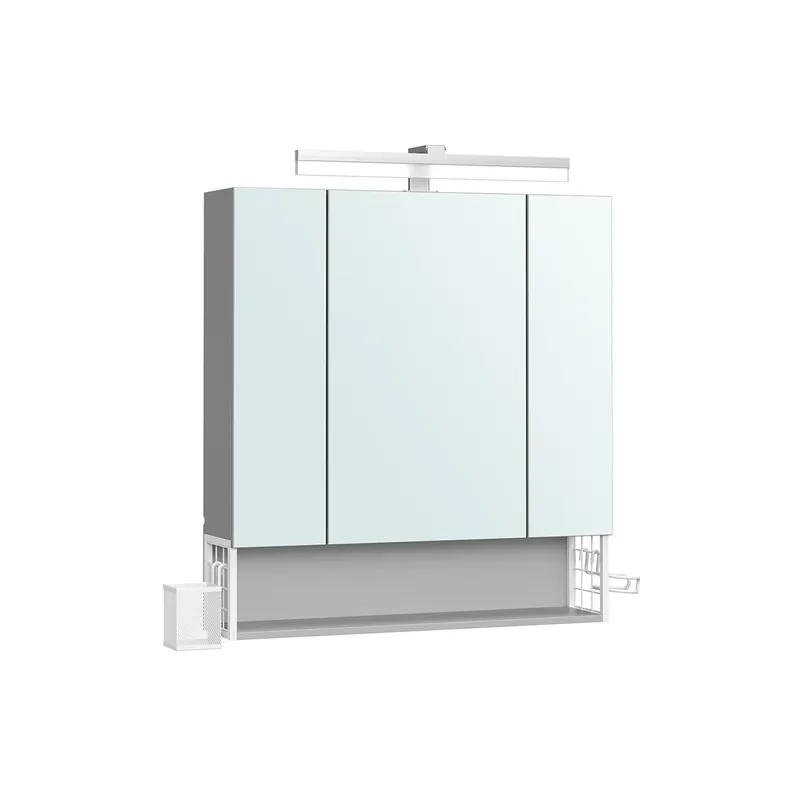 Promo Stagionale Armadietto da Bagno da Muro con Ante a Specchio Cestino Porta Asciugacapelli