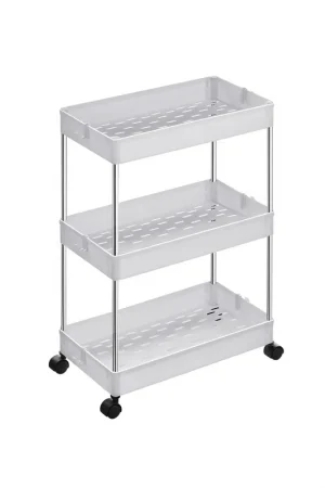 A Buon Prezzo Carrello Portaoggetti con Ruote a 3 Livelli per Cucina 40 x 22 x 60 cm Bianco