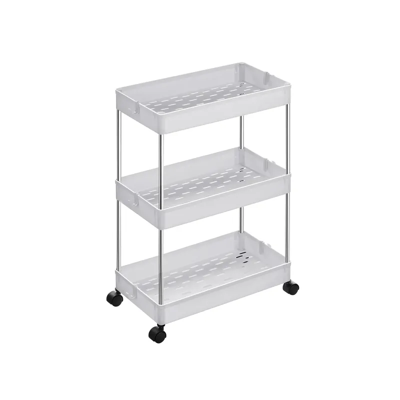 A Buon Prezzo Carrello Portaoggetti con Ruote a 3 Livelli per Cucina 40 x 22 x 60 cm Bianco