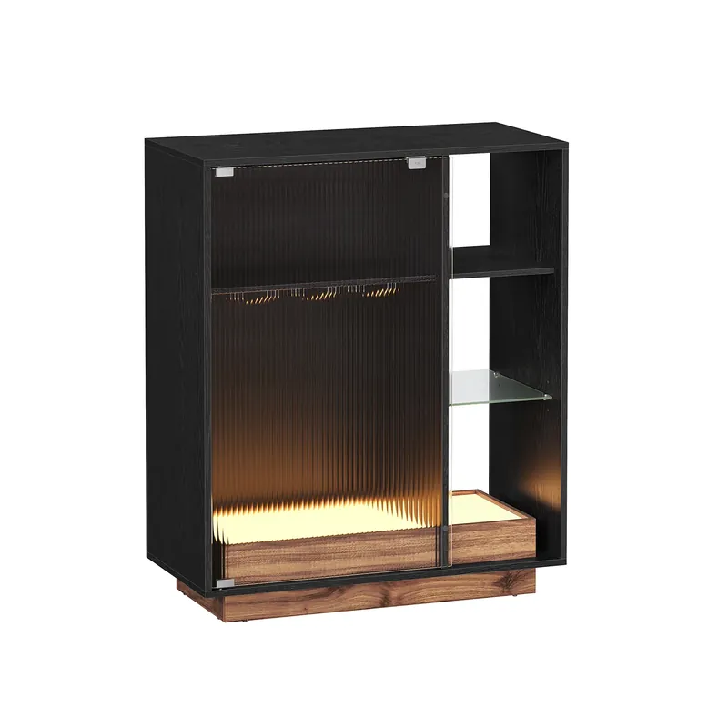 Ultime Pezzi Mobiletto Bar per Salotto con Luce LED Anta in Vetro Scanalato Nero Ebano