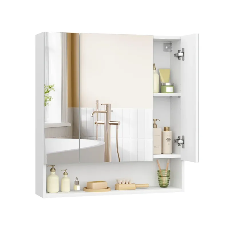 Armadietto da Bagno Mobile con Ante a Specchio 16,5 x 70 x 75 cm Bianco Nuvola Prezzo Conveniente