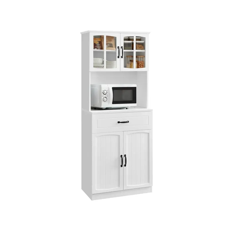 Credenza da Cucina Alta con Ante in Vetro e Ripiani Regolabili Bianco Ordina Subito
