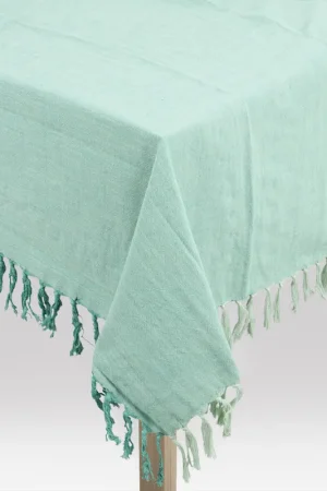 Must-Have Tovaglia quadrata in cotone turchese con frange
