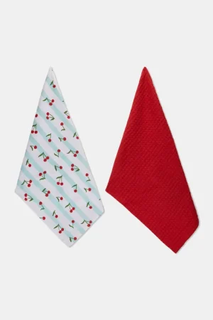 2 pack strofinacci in cotone con stampa ciliegie Occasione Imperdibile
