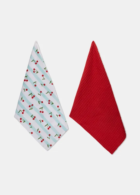 2 pack strofinacci in cotone con stampa ciliegie Occasione Imperdibile