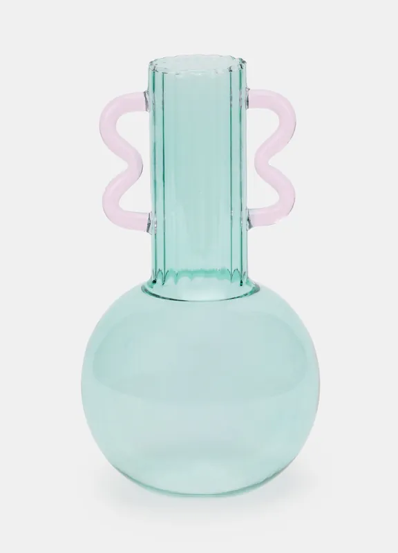 Vaso piccolo in vetro con manici ondulati Offerta
